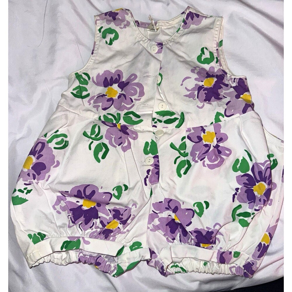 Vintage 92 Girls 2T Floral Sleeveless Romper One-Piece Button Front Woven